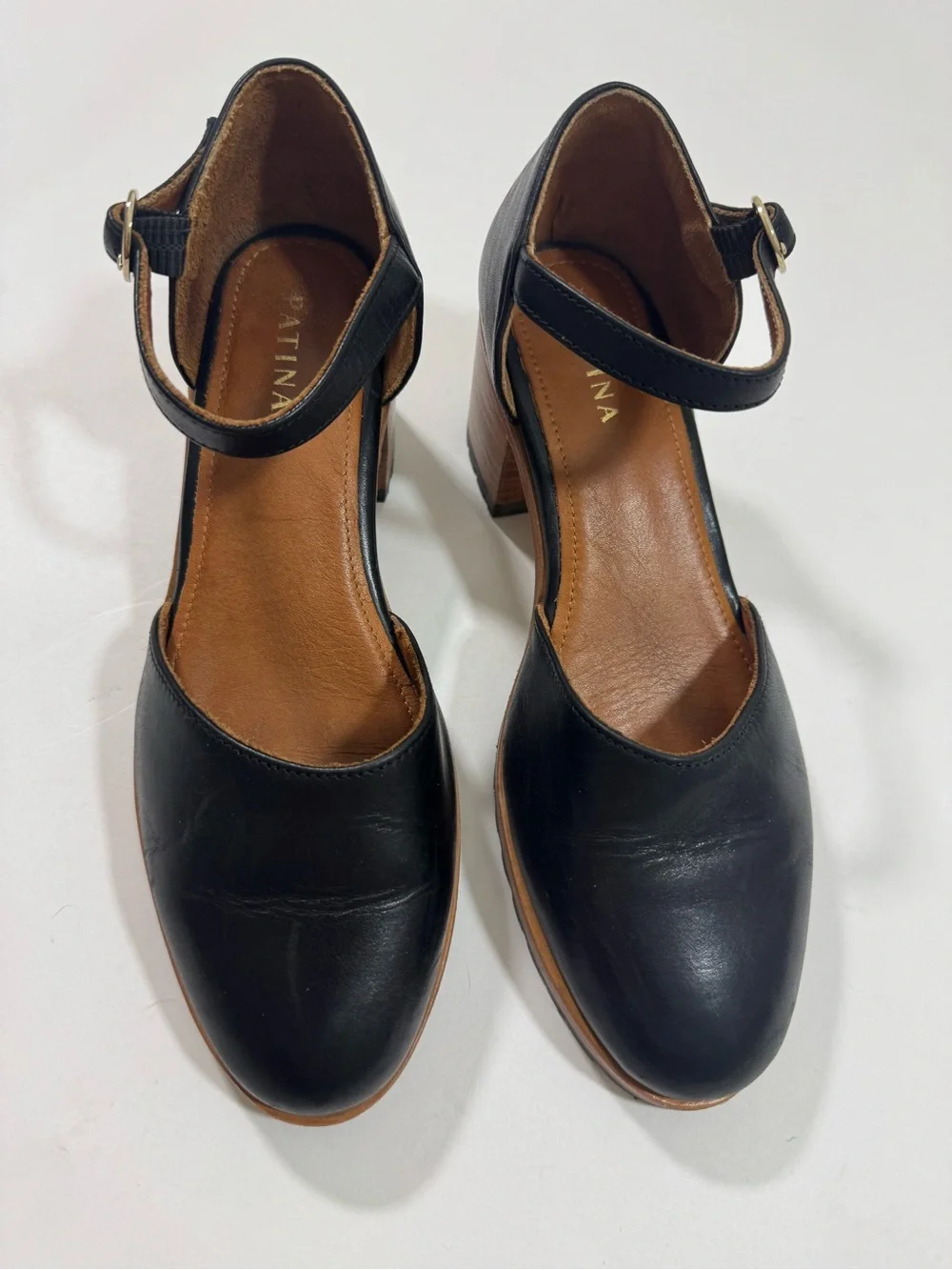 Patina Portland Leather Goods Mary Jane Block Heels Black